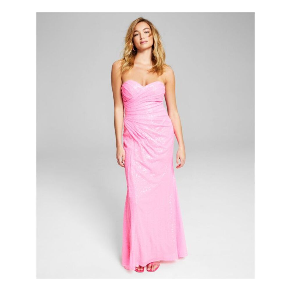 BLONDIE Womens Gown Full-Length Dress Pink Sleeveless Formal Lined Juniors 1